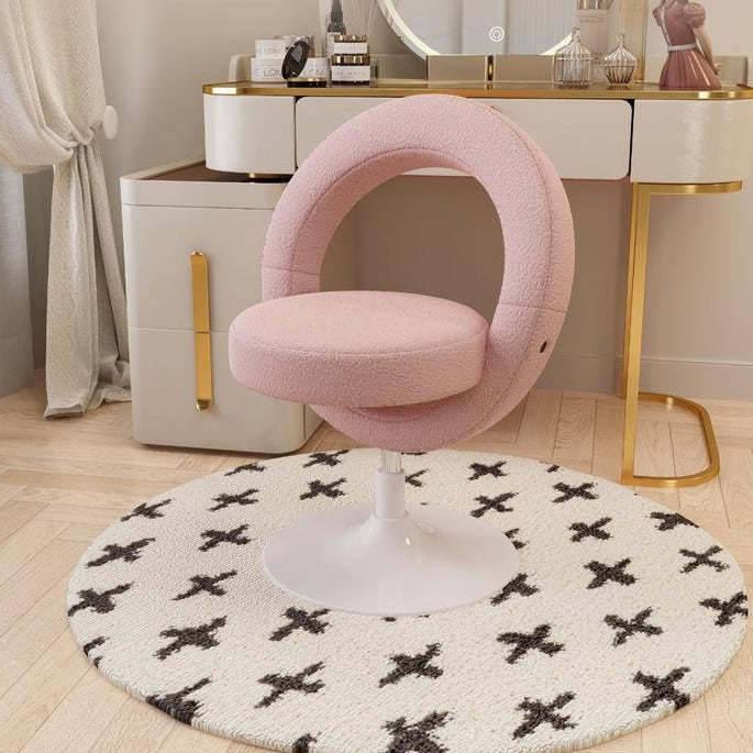 Modern Round Lambswool Steel Vanity Stool — Pink