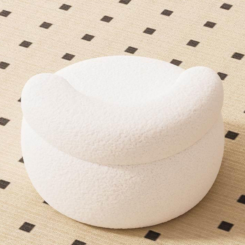 Modern Cream Lambswool Wood Low Stool