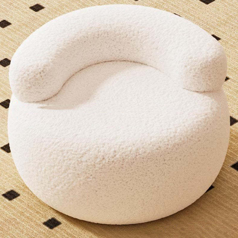 Modern Cream Lambswool Wood Low Stool