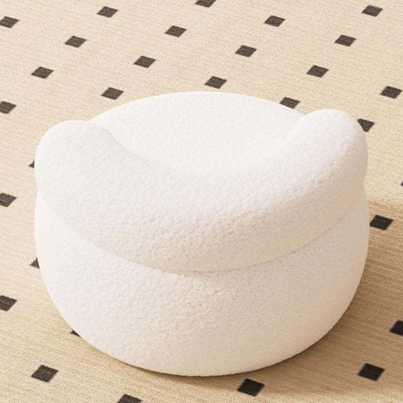 Modern Cream Lambswool Wood Low Stool