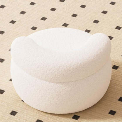 Modern Cream Lambswool Wood Low Stool