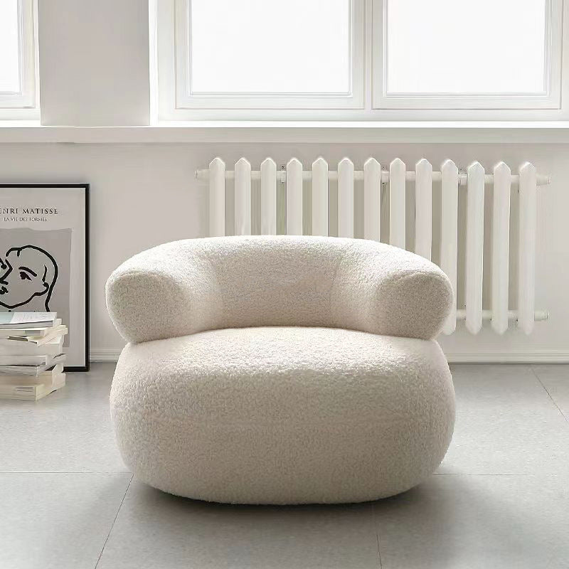 Modern Cream Lambswool Wood Low Stool