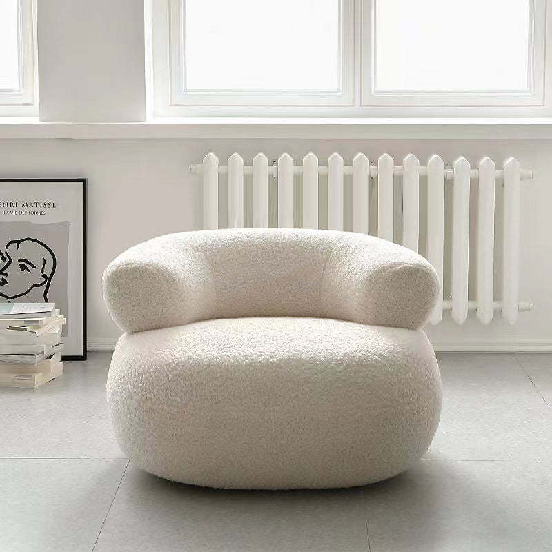 Modern Cream Lambswool Wood Low Stool