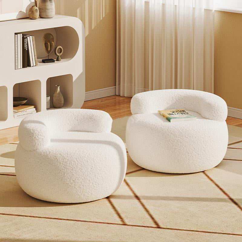 Modern Cream Lambswool Wood Low Stool