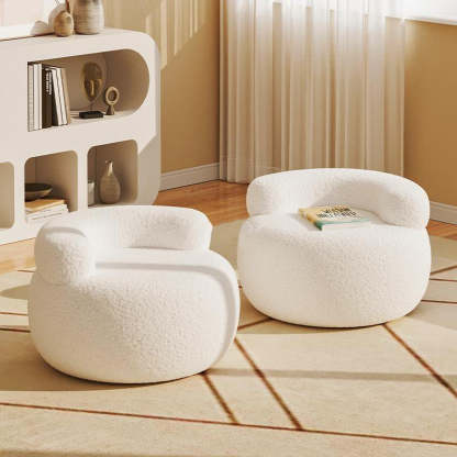Modern Cream Lambswool Wood Low Stool