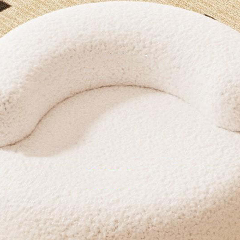 Modern Cream Lambswool Wood Low Stool