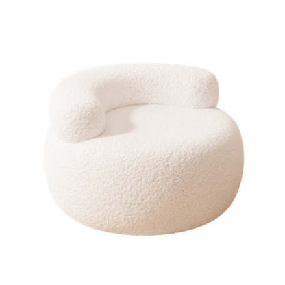 Modern Cream Lambswool Wood Low Stool