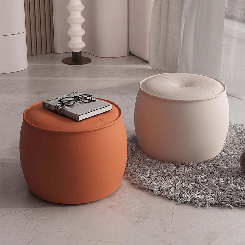 Nordic Cylinder Leather Wood Footstool — Coffee