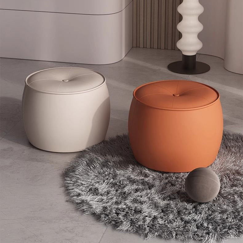Nordic Cylinder Leather Wood Footstool — Orange