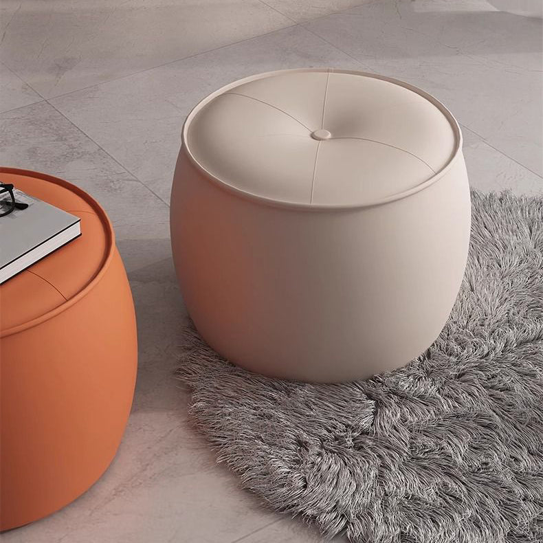 Nordic Cylinder Leather Wood Footstool