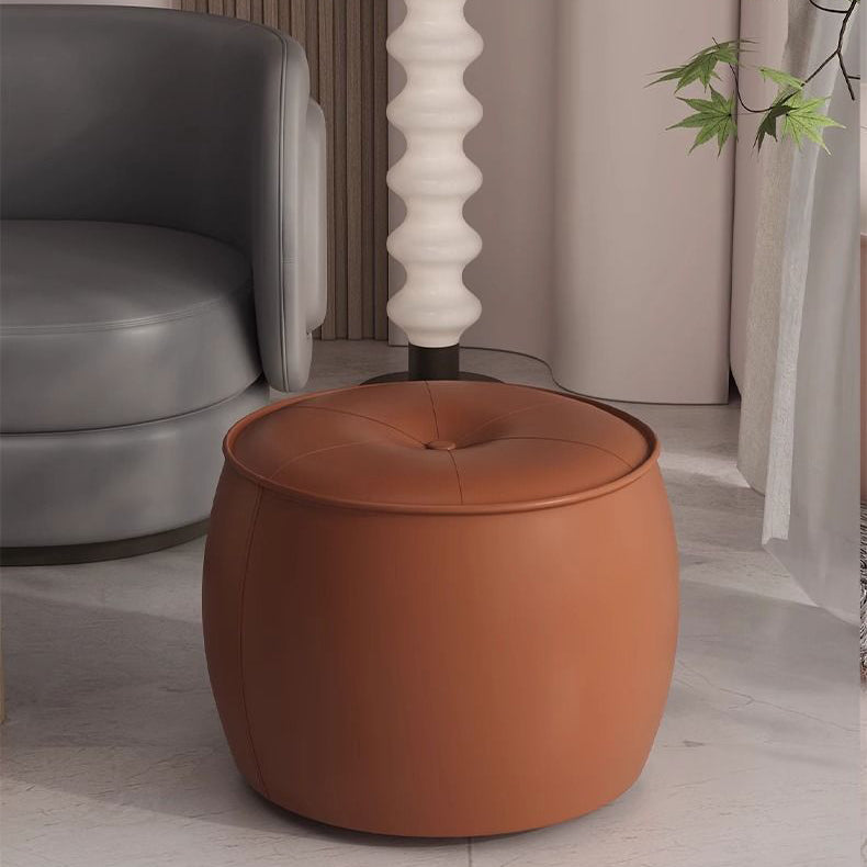 Nordic Cylinder Leather Wood Footstool