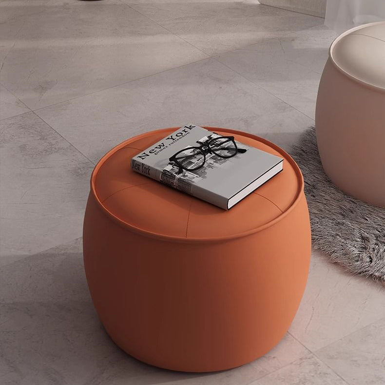 Nordic Cylinder Leather Wood Footstool