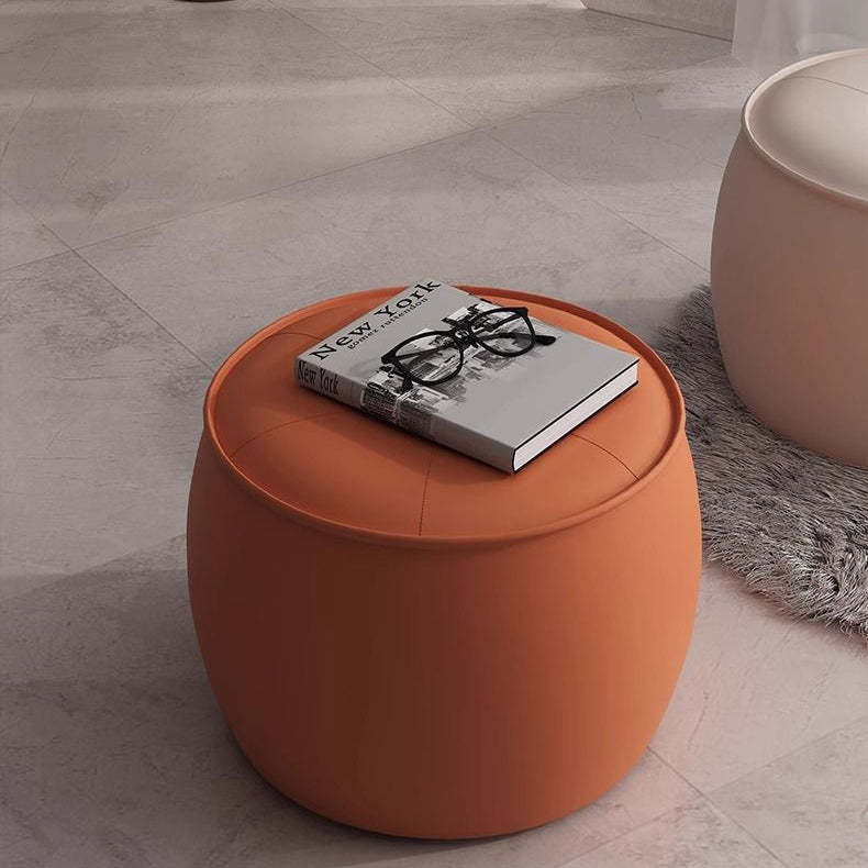 Nordic Cylinder Leather Wood Footstool