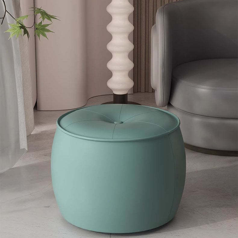 Nordic Cylinder Leather Wood Footstool