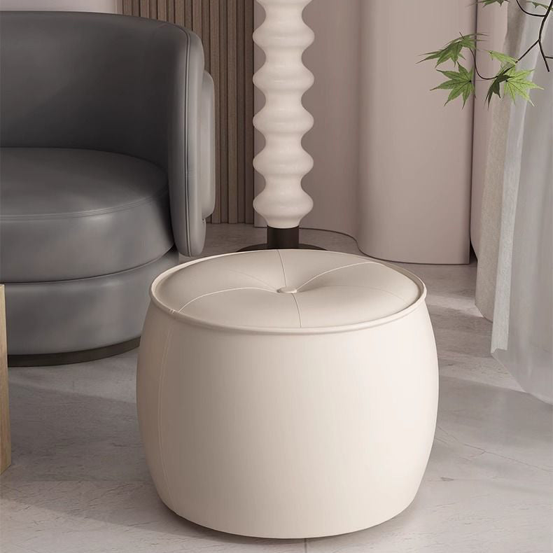 Nordic Cylinder Leather Wood Footstool