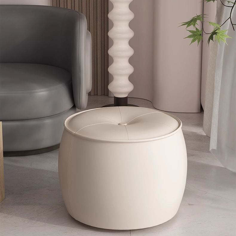 Nordic Cylinder Leather Wood Footstool