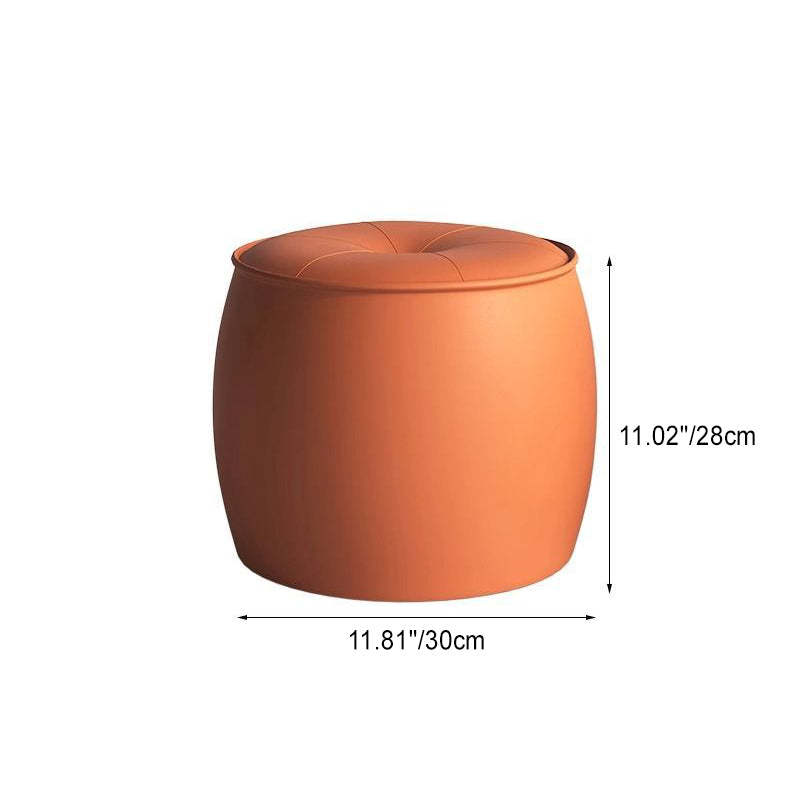 Nordic Cylinder Leather Wood Footstool — Light Gray