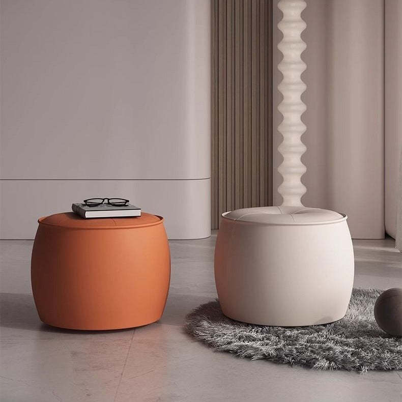 Nordic Cylinder Leather Wood Footstool — Cyan Blue