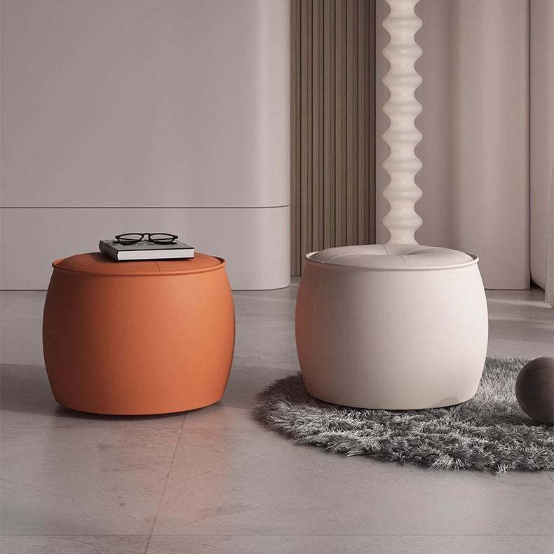 Nordic Cylinder Leather Wood Footstool — Dark Gray