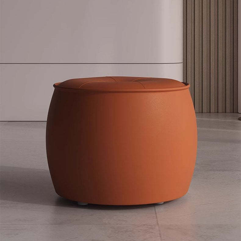 Nordic Cylinder Leather Wood Footstool