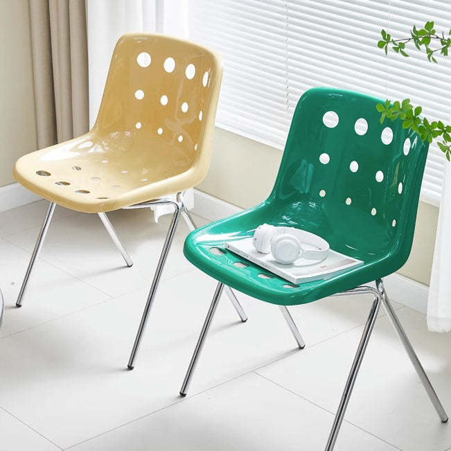 Macaron Perforated Iron Dining Chair — Yellow