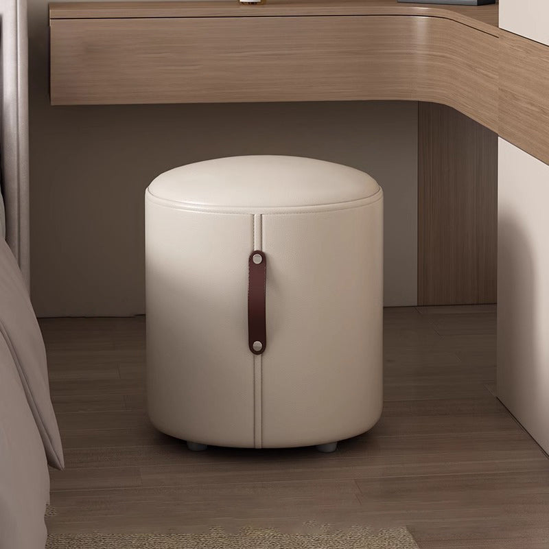 Nordic Portable Leather Wood Vanity Stool