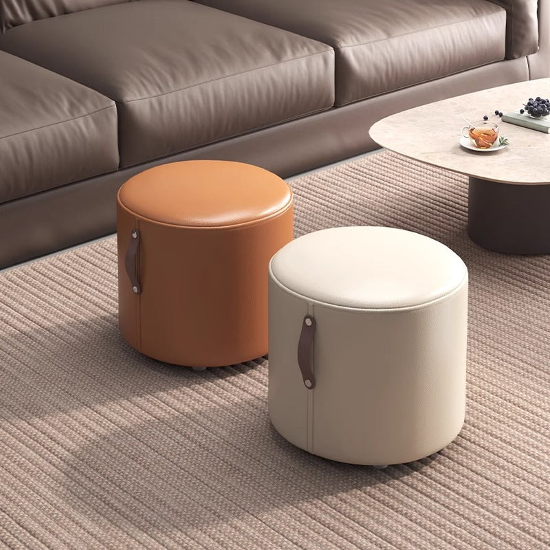 Nordic Portable Leather Wood Vanity Stool
