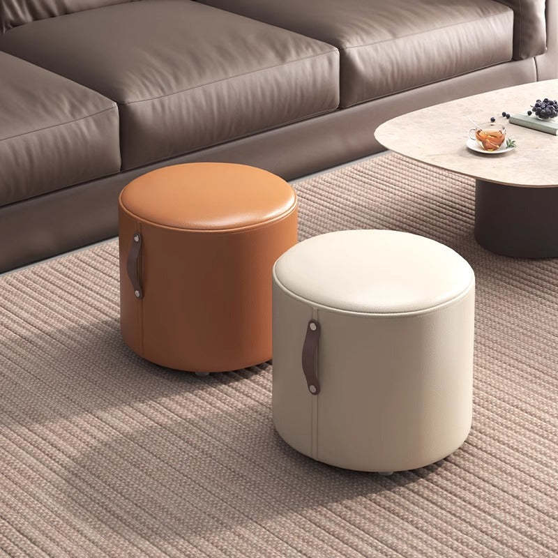 Nordic Portable Leather Wood Vanity Stool — White