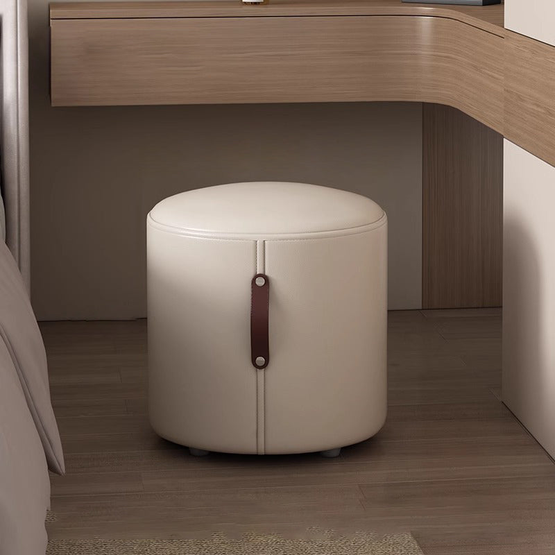 Nordic Portable Leather Wood Vanity Stool