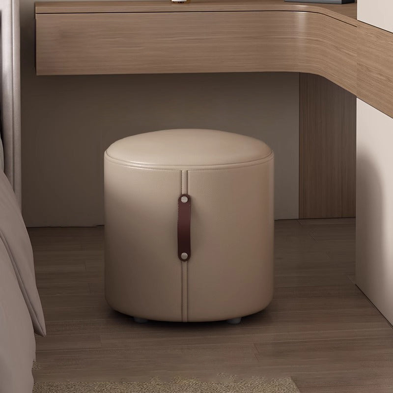 Nordic Portable Leather Wood Vanity Stool