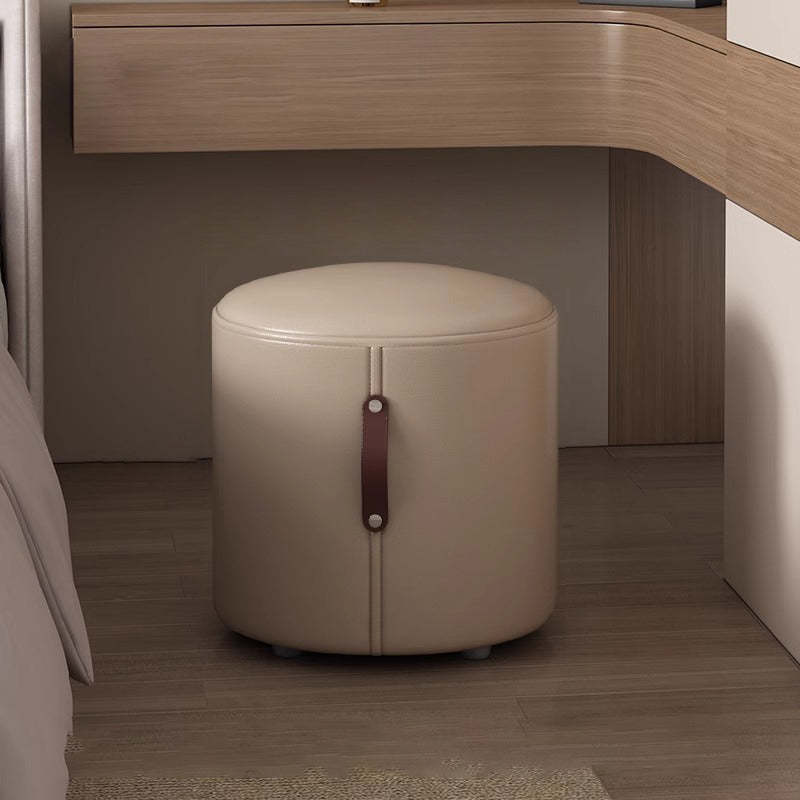 Nordic Portable Leather Wood Vanity Stool