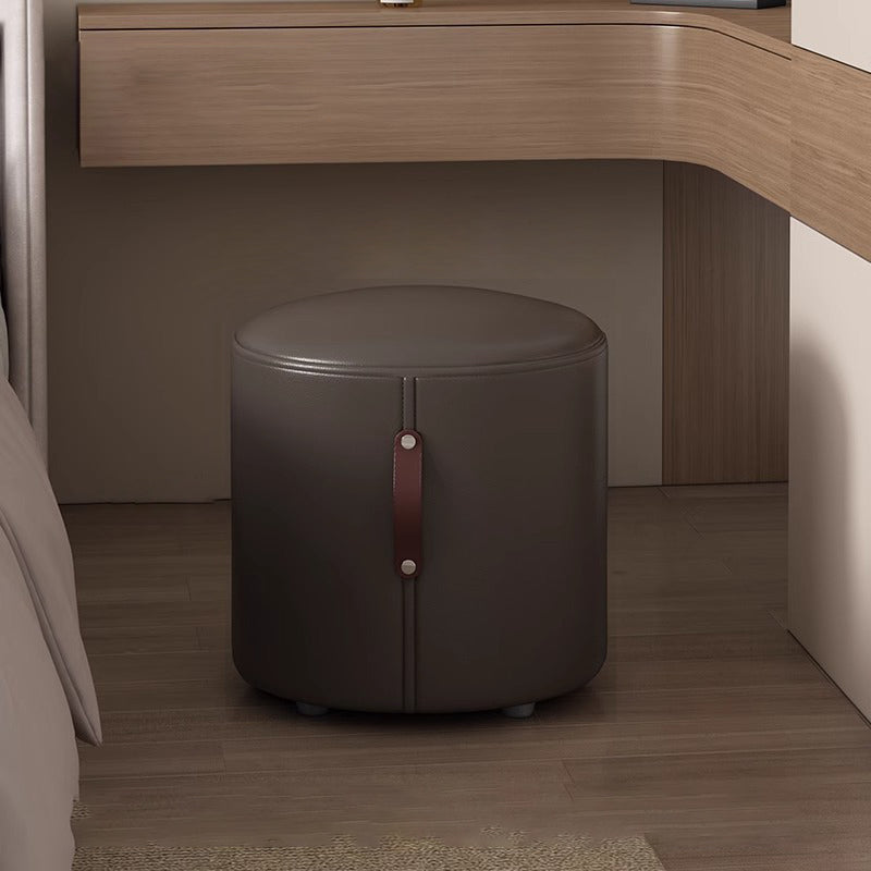 Nordic Portable Leather Wood Vanity Stool