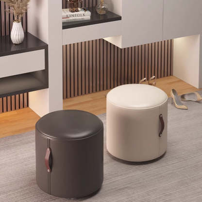 Nordic Portable Leather Wood Vanity Stool — Khaki
