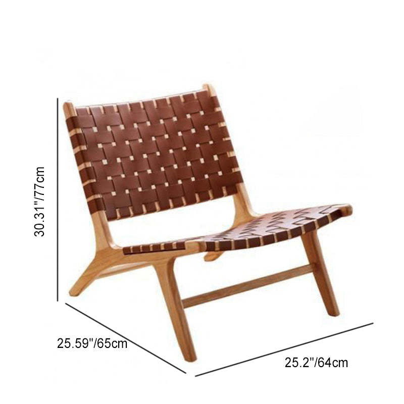 Boho Leather Wood Armless Chair — Walnut Color / Light Brown