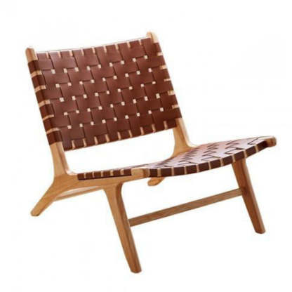 Boho Leather Wood Armless Chair