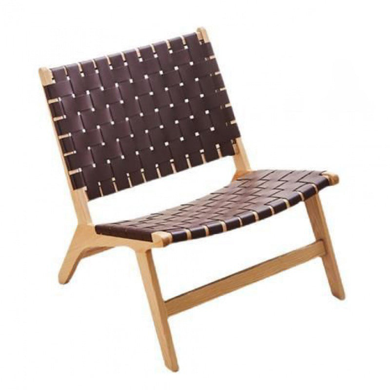 Boho Leather Wood Armless Chair