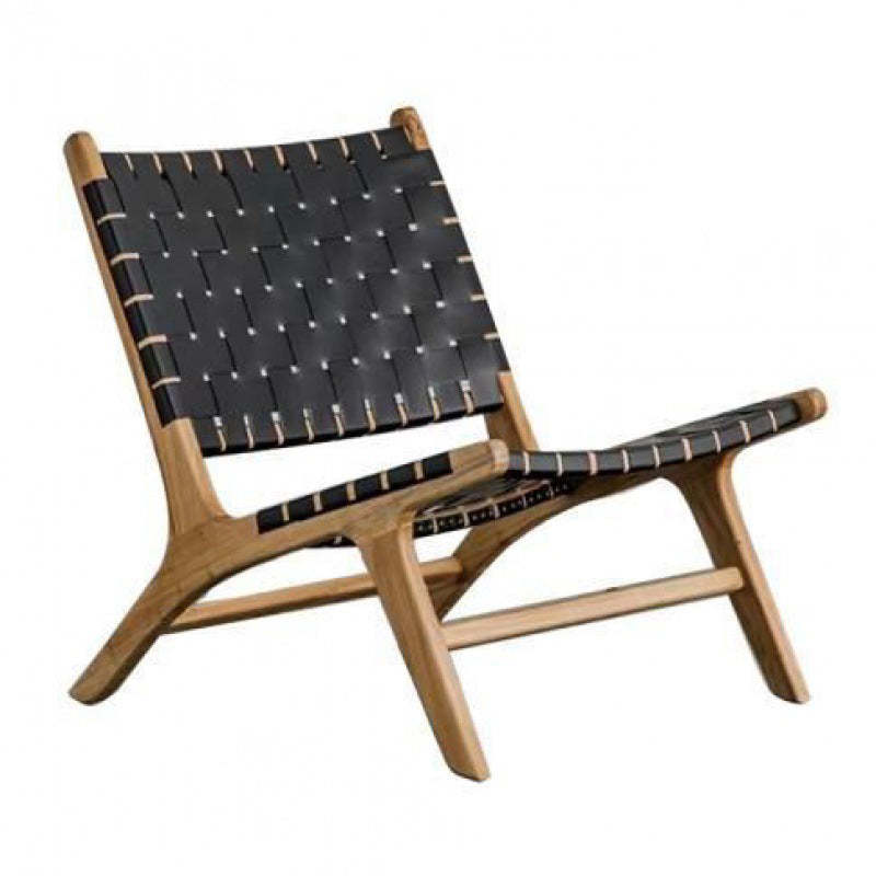 Boho Leather Wood Armless Chair
