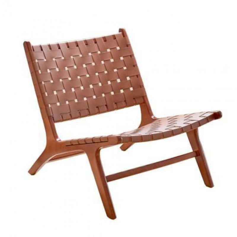 Boho Leather Wood Armless Chair