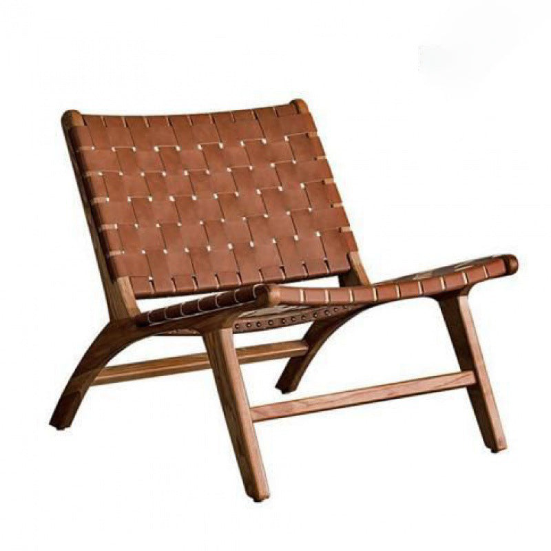 Boho Leather Wood Armless Chair