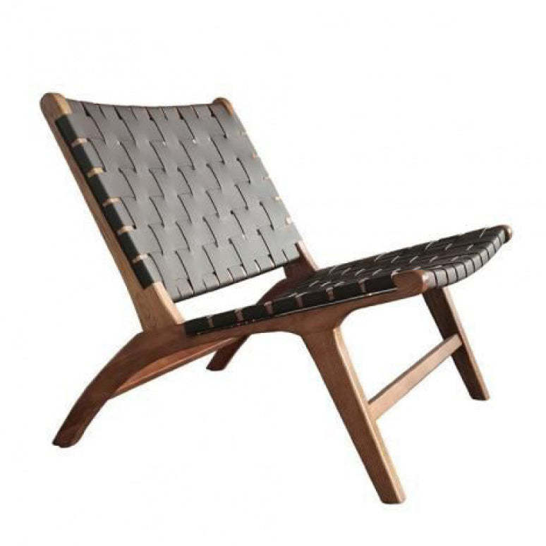 Boho Leather Wood Armless Chair