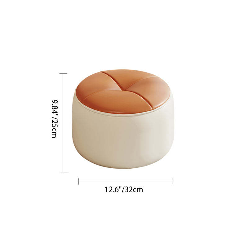 Nordic Pumpkin Leather Wood Footstool — Champagne