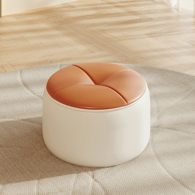 Nordic Pumpkin Leather Wood Footstool — Coffee