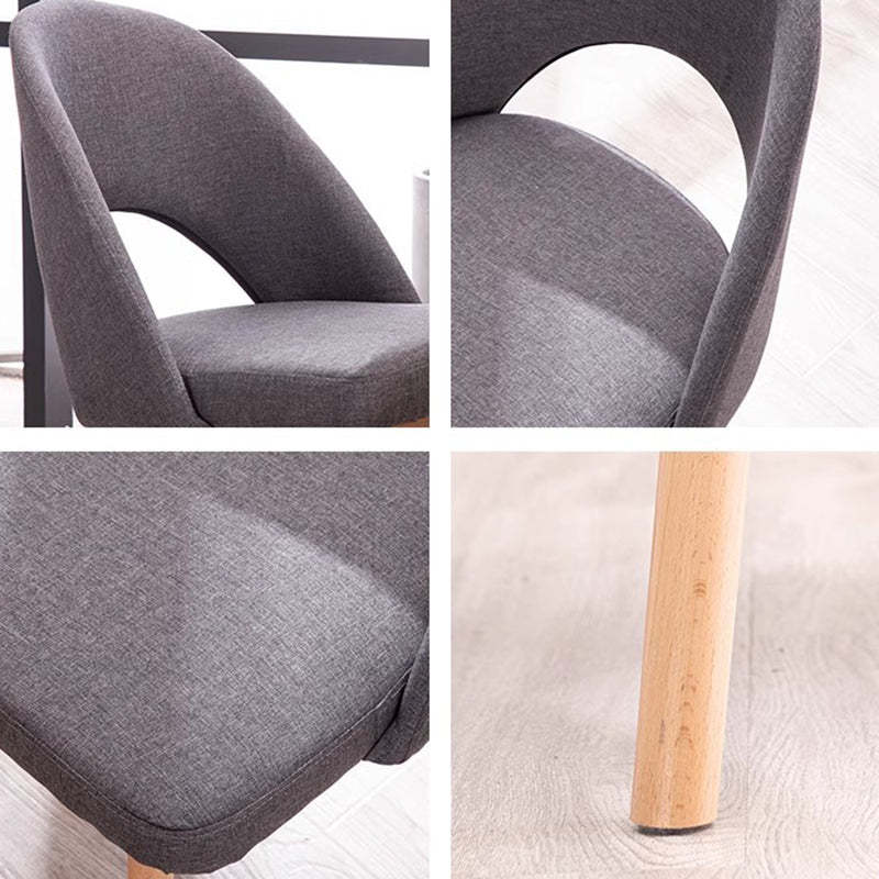Modern Cotton Leather Wood Dining Chair — Cotton - Coffee