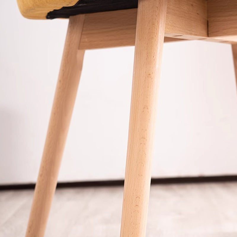 Modern Cotton Leather Wood Dining Chair — Leather - Orange