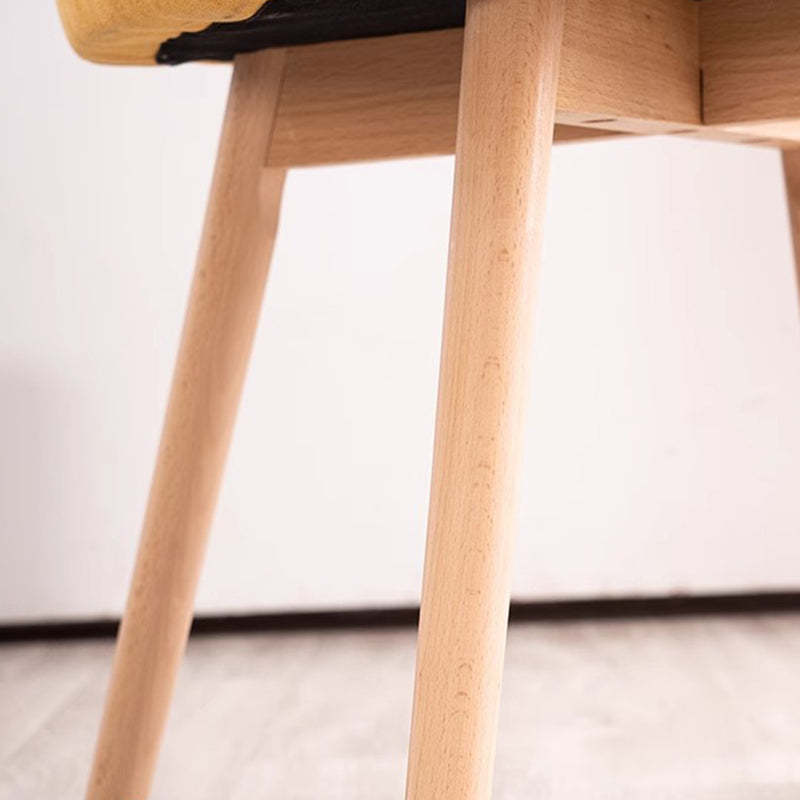 Modern Cotton Leather Wood Dining Chair — Leather - Orange