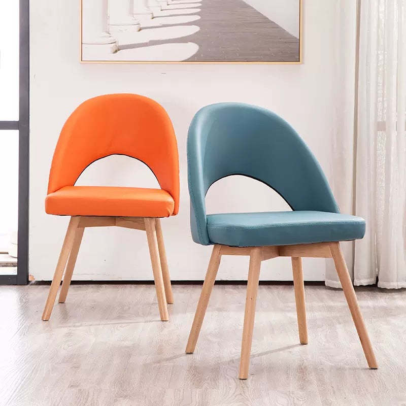 Modern Cotton Leather Wood Dining Chair — Cotton - Yellow