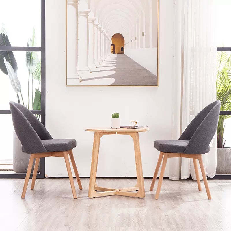 Modern Cotton Leather Wood Dining Chair — Cotton - Light Gray