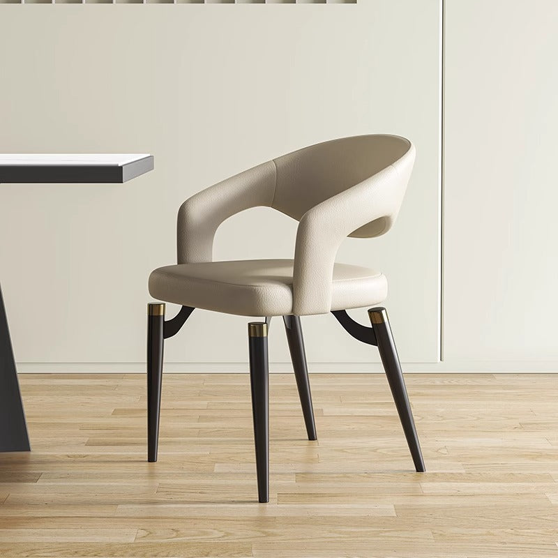 Modern Leather Steel Dining Chair - Off-White