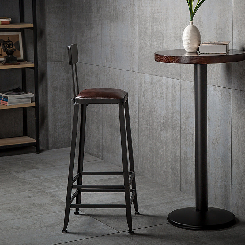 Industrial Leather Iron Bar Stool