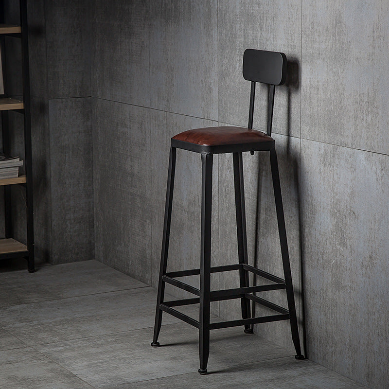 Industrial Leather Iron Bar Stool